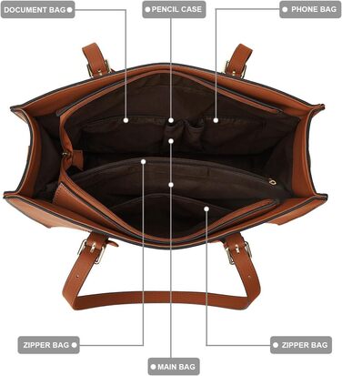YTL Сумка жіноча шопер велика через плече 4 в 1, коричнева. Набір з гаманцем та картхолдером для офісу, школи, подорожей