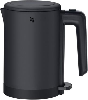 WMF Kitchenminis Mini Travel Kettle Stainless Steel 0.8l, Electric Kettle with Scale Filter, 1800 W, Small Teakettle, Stainless Steel, Black Deep Black