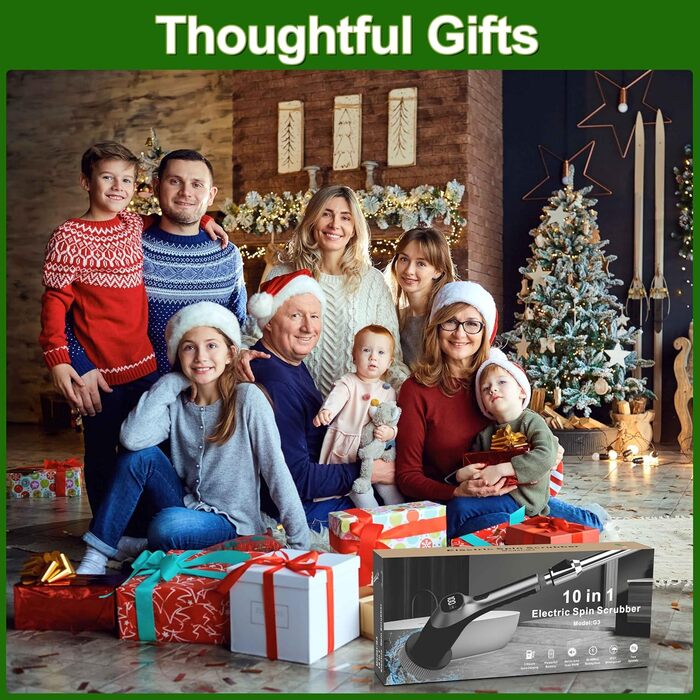 Електрична щітка для чищення з 7 насадок, IPX7, регульована ручка, для ванної кімнати, чорна