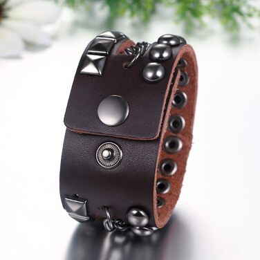 Чоловічий широкий шкіряний браслет JewelryWe в стилі панк-рок з заклепками, регульований, чорний/коричневий