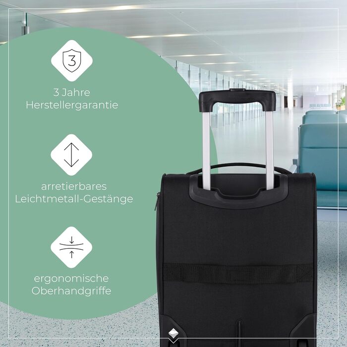 Чемодан ручної поклажі Travelite, 43 см, 28 л, з сумкою для ліквідів, 2 колеса, чорний