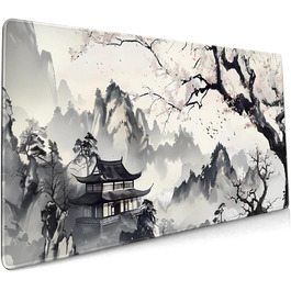 Килимок для миші XXL, 90 x 40 см, Аніме-стиль, дизайн, для геймінгу та офісу, чорний, з гумовою основою та прошитими краями