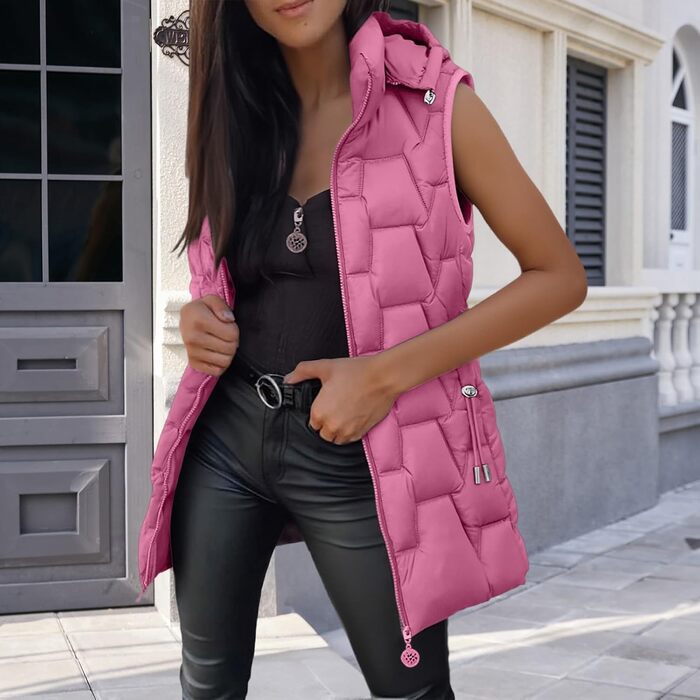 Жіноча софтшеллова жилетка з капюшоном: тепла, водонепроникна, вітронепроникна жилетка для їзди верхи, бігу, хайкінгу та зими. Жилетка з кишенями, перехідна, степкова (4XL, Рожевий)