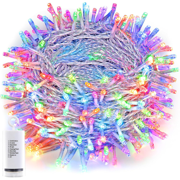 Льомкорічка Joomer на Різдво, 20 метрів, 200 LED, на батарейках, з таймером, 8 режимів, для прикраси ялинки, балкона, кімнати, вечірки, весілля, фестивалю, тепле біле світло, вологостійка, кольорові прозорі дроти