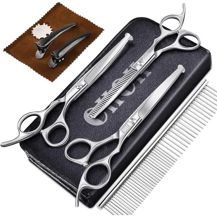 CIICII 10-in-1 Professional Dog Grooming Scissors Set with Round Tip - Pet Hair Trimmer for Dogs & Cats