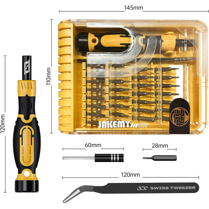 JAKEMY Mini Електродриль E21-B: Набір для дрібної механіки з регулюванням крутного моменту, LED-підсвічуванням та USB-C зарядкою