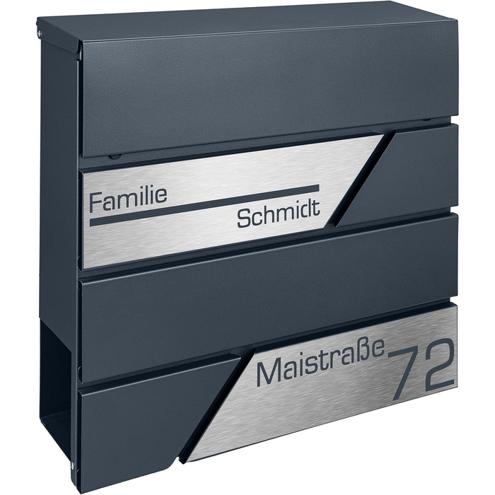 Поштовий ящик з газетницею антрацит, нержавіюча сталь, настінний, з замком та газетницею - лазерне гравіювання