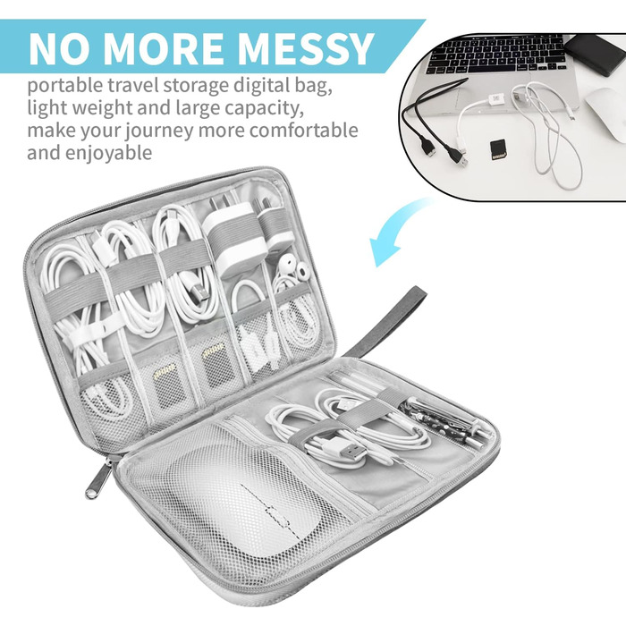 Органайзер для кабелів та аксесуарів для подорожей, бізнесу та роботи - сірий (Single Layer)