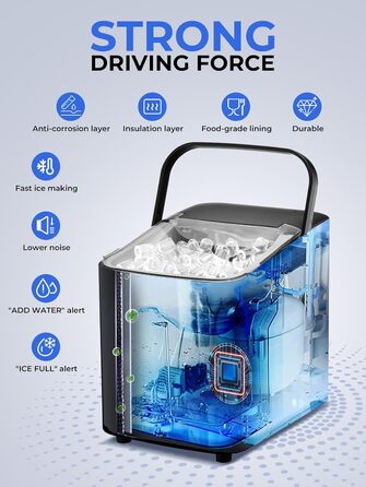 FOHERE Ice Maker - Fast Ice in 5 Minutes, 14kg/24h Capacity, Self-Cleaning, 2 Sizes, Portable for Kitchen, Office, Bar & Party (Black)