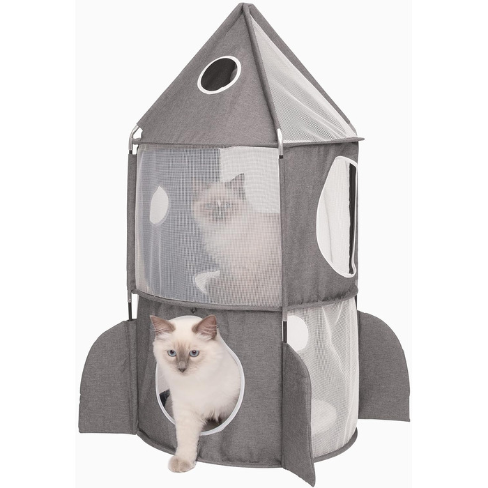 Catit 42001 Vesper Tower, rocket-shaped, with sleeping cushion, for cats, (gray)