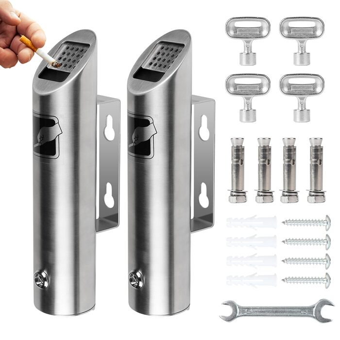 Настінний попільничка CPROSP з нержавіючої сталі, 2 шт. з замком, для саду, двору, вілли, 28.5 x 6.5 см