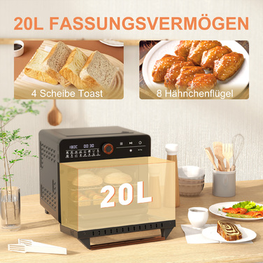 HOMCOM 3-in-1 Mini Oven with Convection, Fryer Basket, Timer, 40°C-220°C, 20L Mini Oven with Grill Rack, Baking Tray, Crumb Tray | Aosom