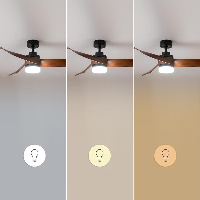 Стельовий вентилятор Cecotec EnergySilence Aero 5280 LightWood з LED підсвіткою 18W, діаметр 132 см, пульт, DC-мотор, чорний
