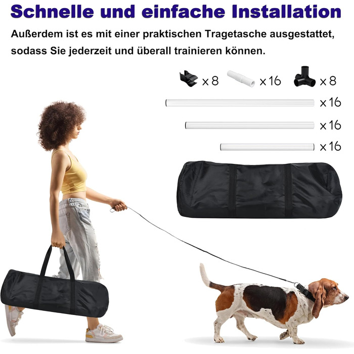 Набір для аджиліті для собак 4-TLG, комплект для тренувань собак, регульована висота, з сумкою, PVC, білий