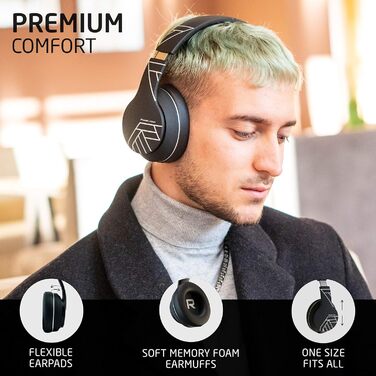 PowerLocus P6 Bluetooth навушники Over-Ear, бездротові з супер басами, 40 годин відтворення, мікрофон, голосовий асистент, активне шумопоглинання для iPhone, Samsung, iPad, PC, Laptop, TV, чорний/срібний