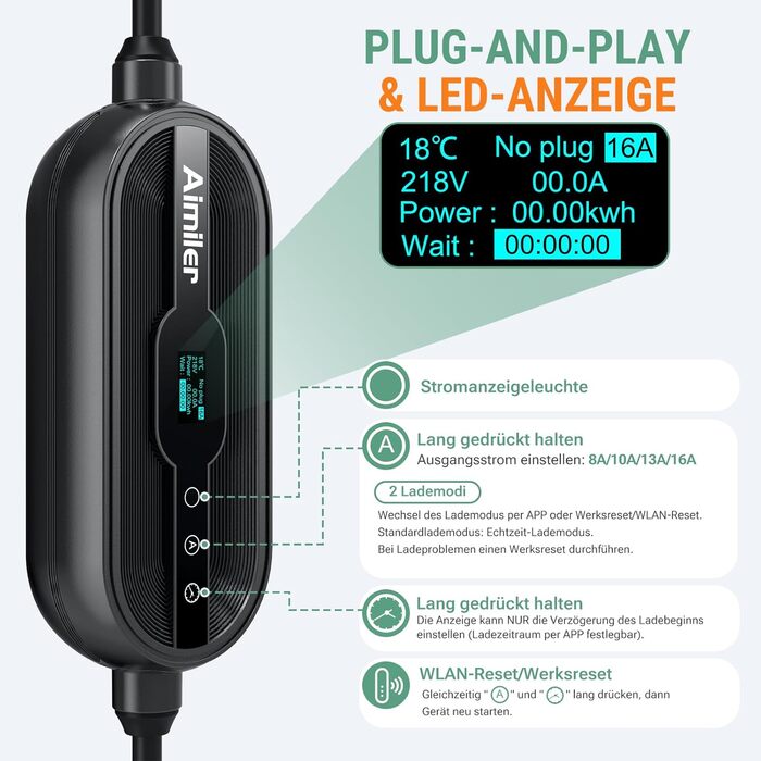 Зарядний пристрій Wallbox 11 кВт з додатком, 400V (8-16A), 3 фази, мобільна станція, кабель CEE Typ 2, IP66, OLED, для електромобілів Model Y/3, ID.3/4/5, MG4, Zoe та інших PHEV/EV, 11 кВт, 16A, CE