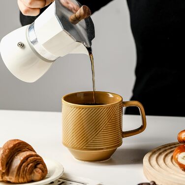 Набір кавових чашок з підставкою: 4 шт., 370 мл, кераміка, для лате/капучино, кольорові, Senfgelb