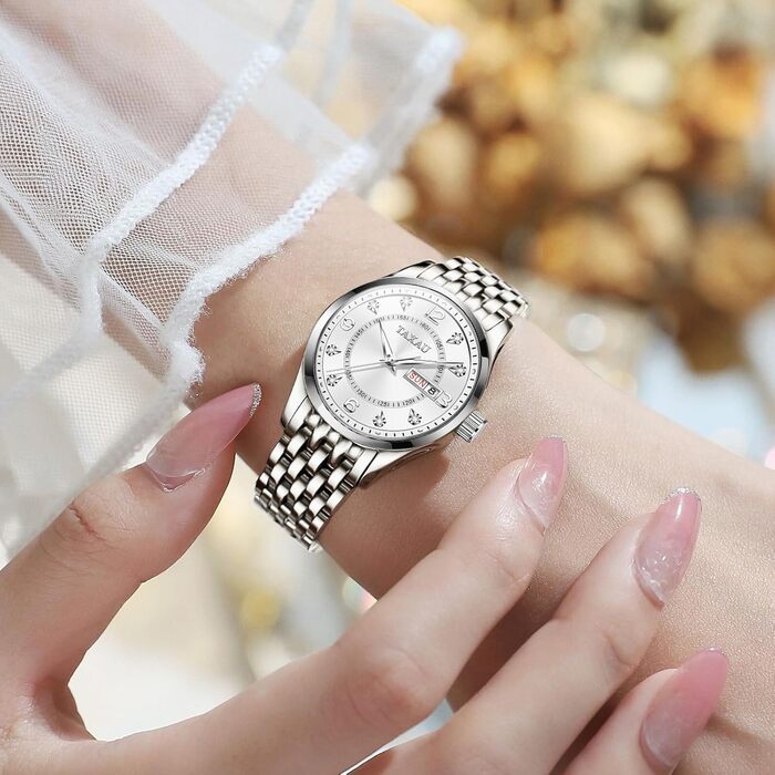 Жіночий годинник з арабськими цифрами, маленьке циферблат, Easy Read, з датою, з нержавіючої сталі, водостійкий, сріблястий браслет, біле циферблат (8102g)