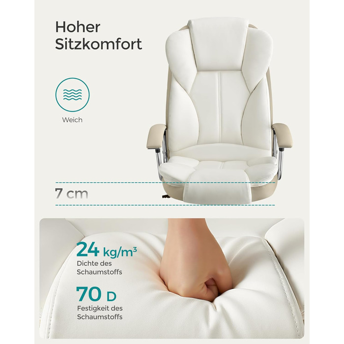 Крісло офісне SONGMICS Chef, обертове, для комп'ютера, регулювання висоти сидіння, чорне (кремово-біло-камелеонове)