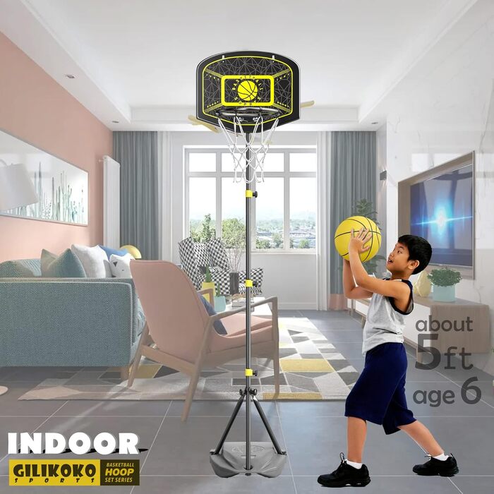 GILIKOKO Adjustable Basketball Hoop Set - Outdoor & Indoor Kids Basketball Set with Stand (110-190cm)