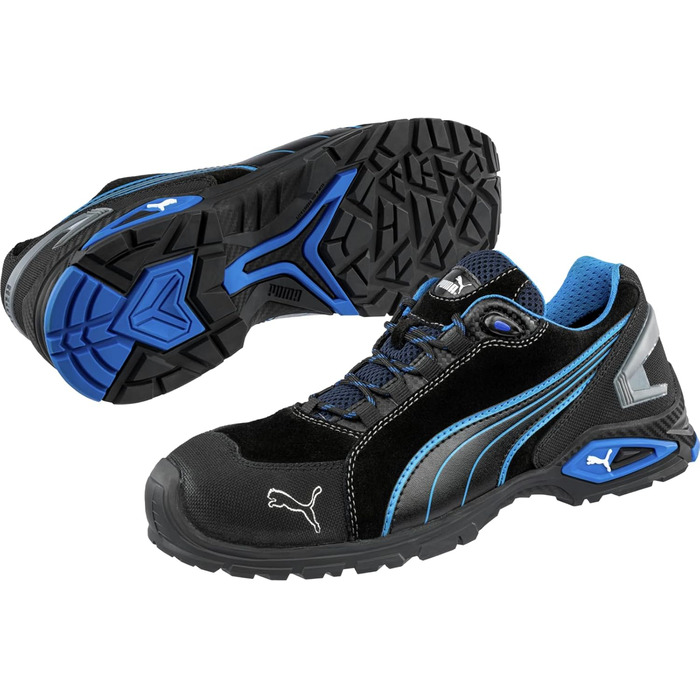Робоче взуття PUMA SAFETY RIO BLACK LOW S3 SRC чорне, синьо-чорне для чоловіків, 43 EU, з алюмінієвою захисною капою та захистом від проколів