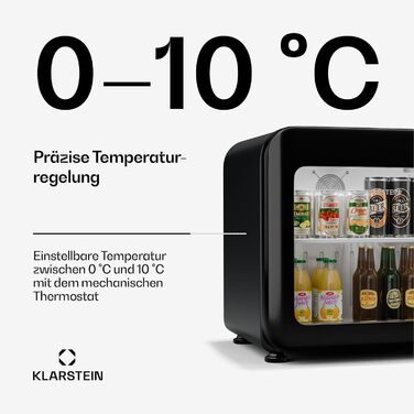Klarstein Audrey Evo: Холодильник для напоїв 68L, Ретро-дизайн, LED-підсвічування, подвійне скління, 0-10°C, Клас енергоефективності C, регульовані ніжки, чорний