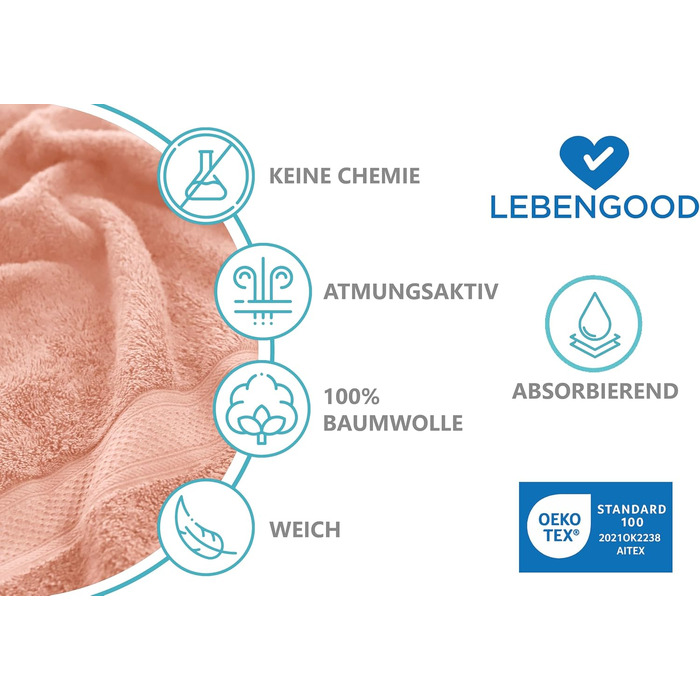 Набір рушників LEBENGOOD 10 предметів, 100% бавовна, Oeko-TEX, м'які та гігроскопічні для ванної та гостей, колір Nude (2 великих, 2 середніх, 4 маленьких рушники)