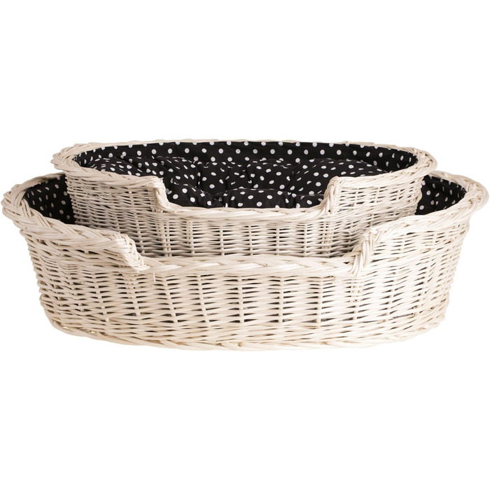 Wicker Dog Basket for Dog and Cat - Dog Bed, Cat Bed with Cushion, Pet Basket, Woven Cat Basket 60x43 H19 cm (80 x 60 x 26 cm, Beige)