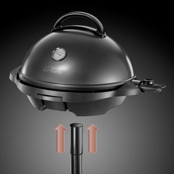Електричний гриль George Foreman 2в1: напільний і настільний, для дому та балкона, круглий, 44,5 см, 2400 Вт, з термометром і піддоном для жиру, чорний