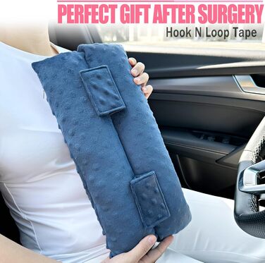 Hysterectomy Seat Belt Pillow, Hysterectomy Recovery, a Must-Have After Surgery, Belly Pillow with Ice/Heat Pack for Tummy Tuck, C-Section Recovery, Gifts, Minky Dot Denim Blue