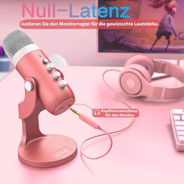 Zealsound USB мікрофон K66 Pearly White (Рожевий) з шумозаглушенням для ПК, Mac, iPhone, Android, PS4/PS5: для стрімінгу, геймінгу, ASMR, YouTube, вокалу, Twitch