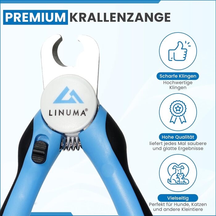 Професійні ножиці для обрізання кігтів собак, котів та дрібних тварин з нержавіючої сталі, з функцією зупинки, інтегрованим напильником та неслизькою ручкою. Підходять для початківців. Колір: блакитний