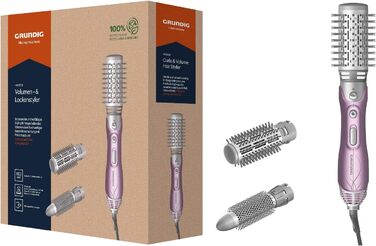 Фен-щітка GRUNDIG HS 6220 Volumen & Locken, 1100W, 3 насадки, керамічне покриття з олією лотоса, захист від перегріву, для всіх типів волосся, Рожевий/Срібний, 2023 модель