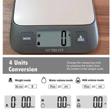 Кухонні ваги NUTRI FIT: цифрова вага з нержавіючої сталі, ультраплоска, LCD-дисплей, 5 кг, 4 одиниці вимірювання