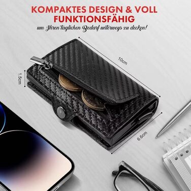 Чоловічий міні-гаманець AISIR з RFID захистом, гаманець з відділенням для монет (чорний, карбон)