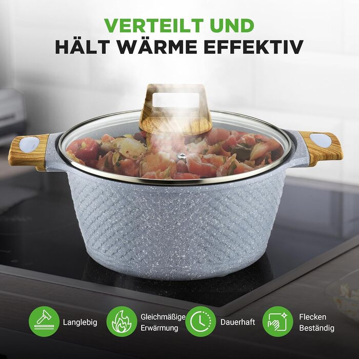 Набір посуду NutriChef 22 предмети антипригарний мармуровий блакитний – сковороди, каструлі, аксесуари для кухні, індукція, посудомийна машина