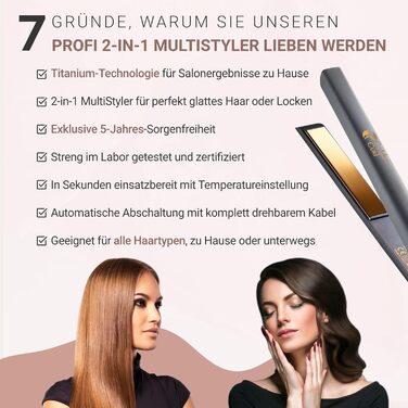 Control Gold 2-in-1 Hair Straightener & Curling Wand - 5 Year Worry-Free Guarantee - Professional Styling Tool