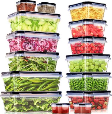 Набір контейнерів для зберігання їжі Kottwca, 30 шт. (15 контейнерів + 15 кришок), набір Tupperware для кухні, Meal Prep, 100% захист від протікання, BPA Free, для мікрохвильової печі та холодильника