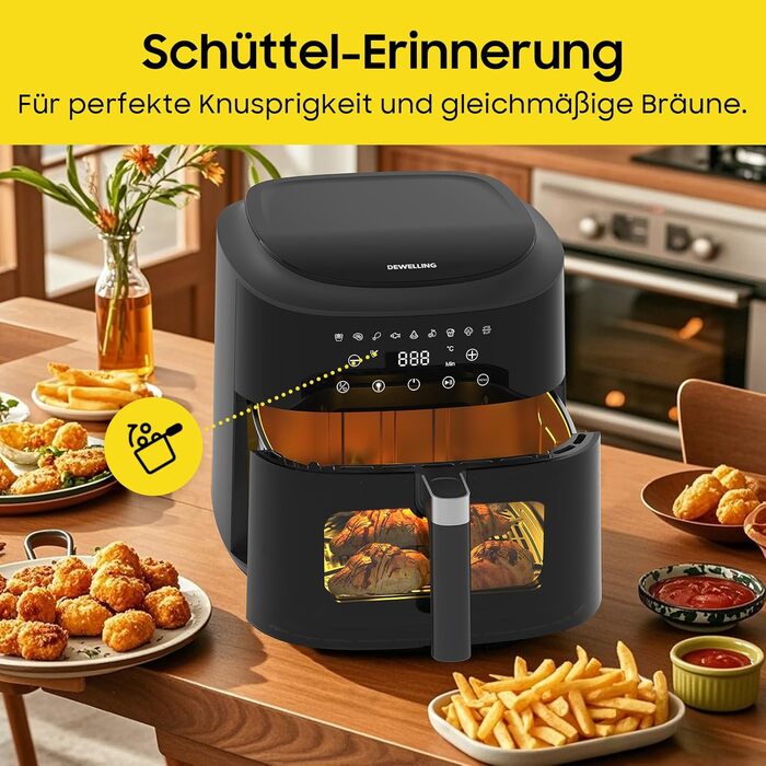 Аерофритюрниця XXL 9л Heißluftfritteuse - 2350W, 9 програм, LED дисплей, підтримання тепла, металевий внутрішній контейнер