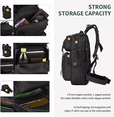 HUNTVP Military Backpack 30L Hiking Backpack 30L German Federal Armed Forces (Bundeswehr) Backpack Tactical Backpack Waterproof Daypack Molle Daypack for Men Women Sport Travel Outdoor Camping Hiking (25 L, Black)