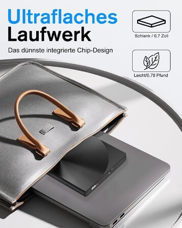 Зовнішній USB 3.0 та USB-C CD/DVD привід varkda для ноутбука та ПК, портативний DVD-плеєр та записник (RW/ROM), сумісний з Windows, macOS, Linux, чорний
