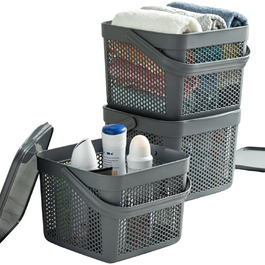 Набір кошиків для зберігання з кришкою uandu 8л x3, органайзер для іграшок, білизни, ванної, кухні, антрацит