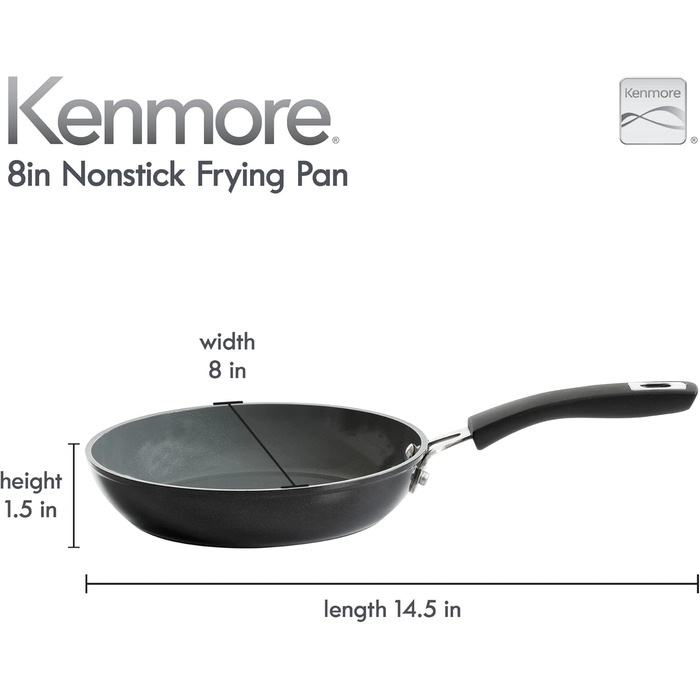 Набір кухонного посуду Kenmore з антипригарним покриттям, алюміній, блакитний (8' сковорода, чорний/стрази)