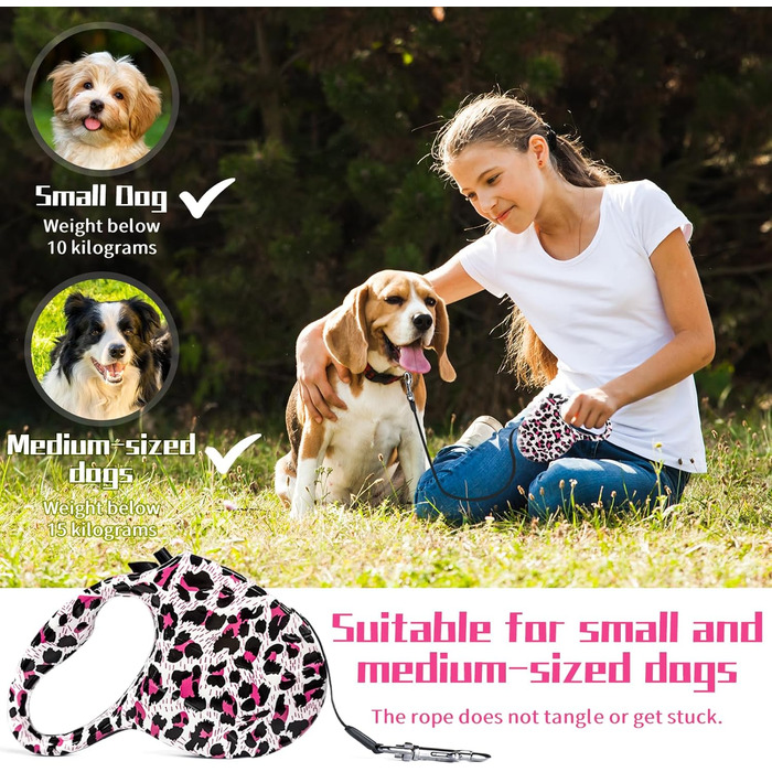 Рулетка для собак, висувна повідка 5 м для маленьких та середніх собак до 15 кг, повідка-рулетки для прогулянок, бігу, тренувань