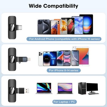 Беспроводной петличный микрофон HMKCH для телефона/iPhone/компьютера, USB-C, для видеоблогинга, TikTok, YouTube, с шумоподавлением, Plug-and-Play, K1CLU