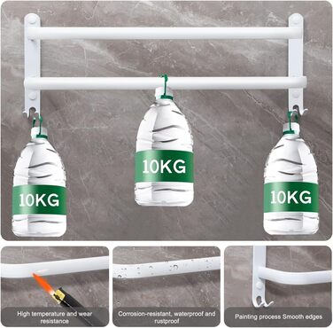 Тримач для рушників на стіну без свердління, 80 см, з гачками, 2 яруси, для ванної кімнати, кухні, туалету