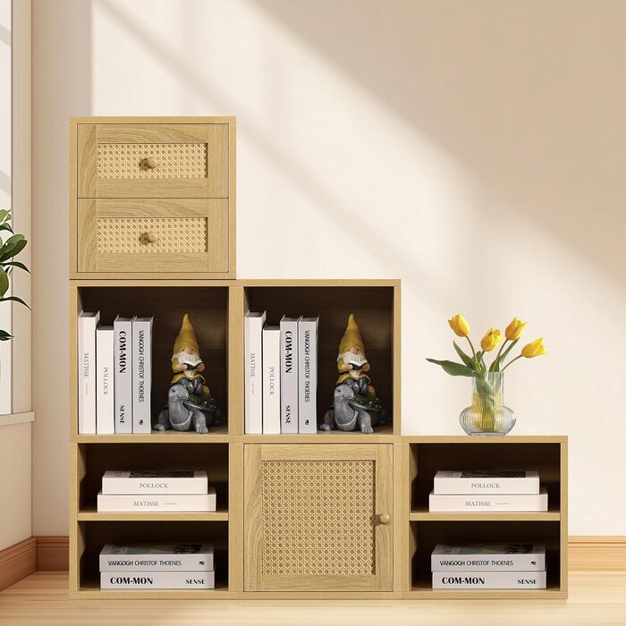 FUSUNBAO Magic DIY Cube Storage Organizer, stackable cubes for home, books, clothes, toys, modular storage system, closet organizer, bookshelf, cabinet (pure white (Yellow Oak, 2. General Cube))