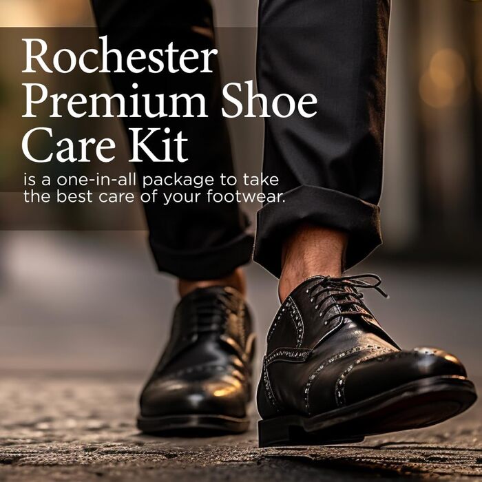 ROCHESTER Premium Shoe Care Set, Leather Shoe Care Kit with Black Shoe Cream, 100% Horsehair Dauber, 100% Horsehair Shoe Brush, and Soft Flannel Polishing Cloth, Shoe Accessories, Natural