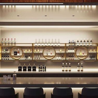 Металева вітрина для вина на стіну, кругла, 140x15x80 см, золото. Підійде для бару, ресторану, дому. Багатофункціональна полиця для зберігання.