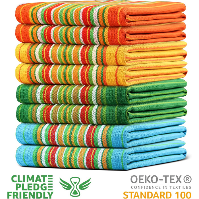 Urban Villa Salsa Striped Kitchen Towels, 100% Cotton, Multicolor, Highly Absorbent, Multi-Purpose Waffle Dish Towels for Cleaning, Soft Towels, 20 x 30 inches, 8 Pack